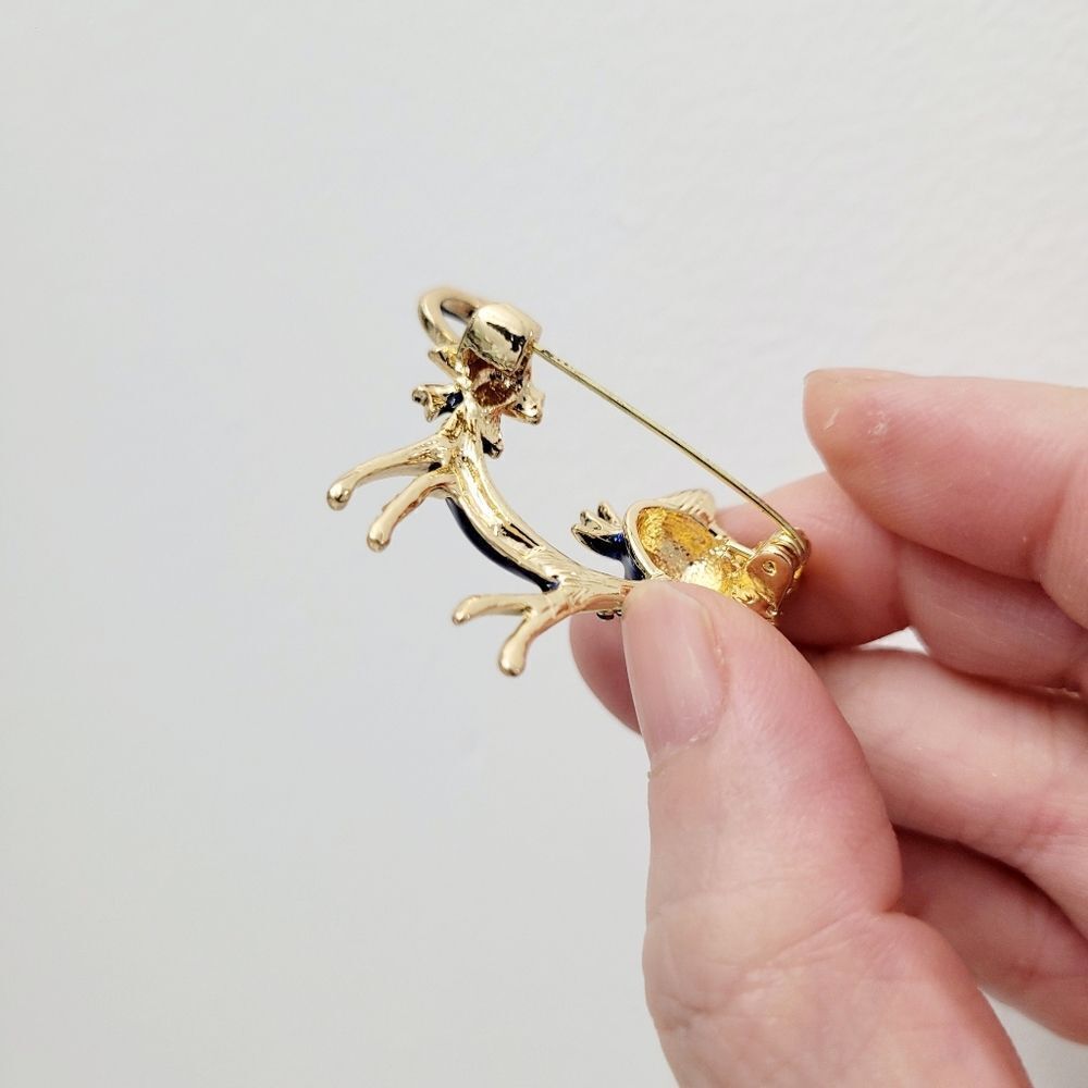 Brand New Gold Tone Blue Cat Rhinestone Brooch Pin - Picture 5 of 7